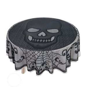 Black Skull Lace Skeleton Party Decoration 70" Round Tablecover